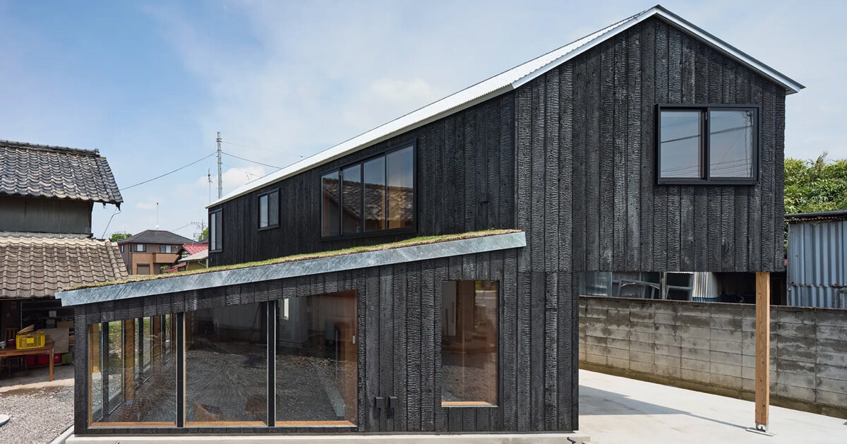planted roof extends garden over tato architects’ timber house in mibu, japan