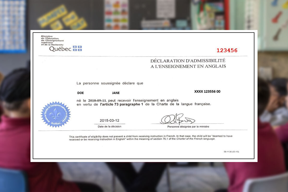 Quebec English schooling eligibility certificate-jpg