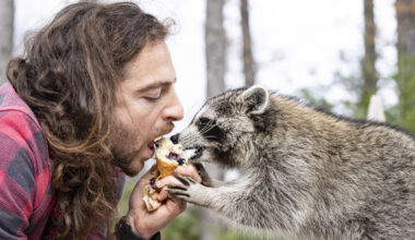Louka Berman and his pet raccoon Pepper.