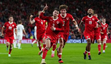Neco Williams celebrates Wales' winning goal