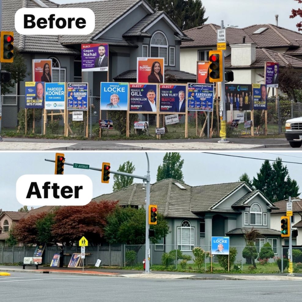 surrey election signs 72 avenue 132 street
