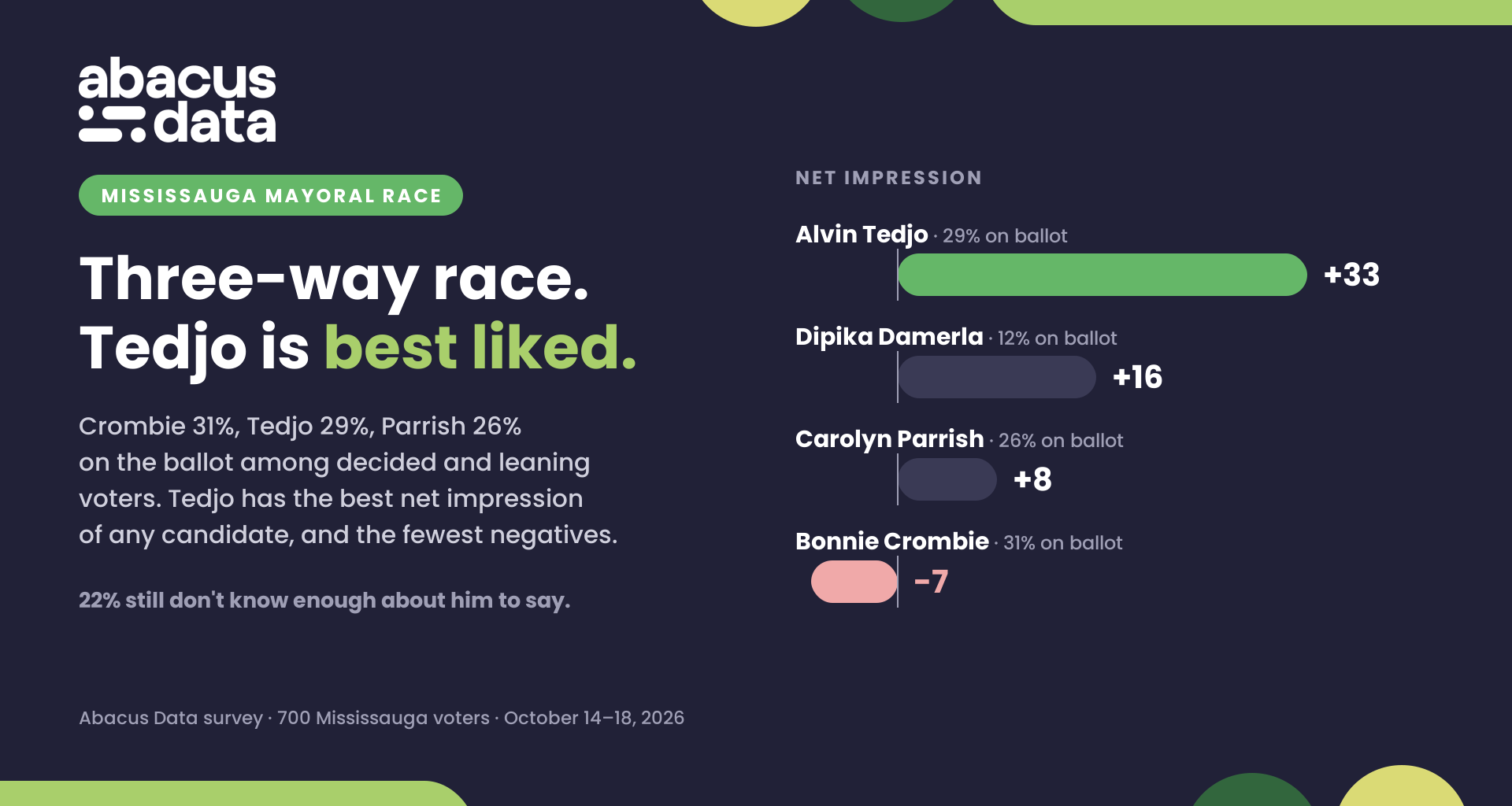 Mississauga mayoral race is a three-way contest, with Tedjo holding strongest favourability rating