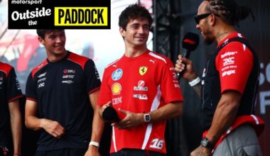 Lewis Hamilton and Charles Leclerc arrive at Sepang in matching sports saloons