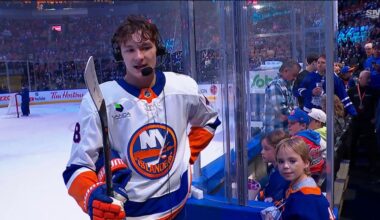 Young Islanders fan battling cancer joins Schaefer for pregame interview