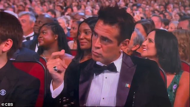 Colin Farrell's reaction to a Golden Girls tribute was caught on camera as Reba McEntire, Karen Fairchild and Kimberly Schlapman belted out the famous theme song from the beloved series