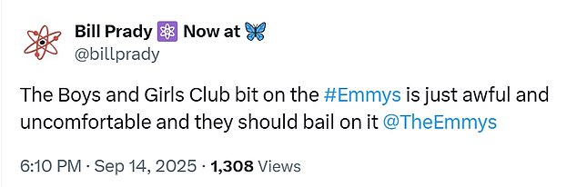 The Big Bang Theory producer Bill Prady - who notably co-created the sitcom and won five Emmys for the show - shared his thoughts on the Emmys opener in a post on X