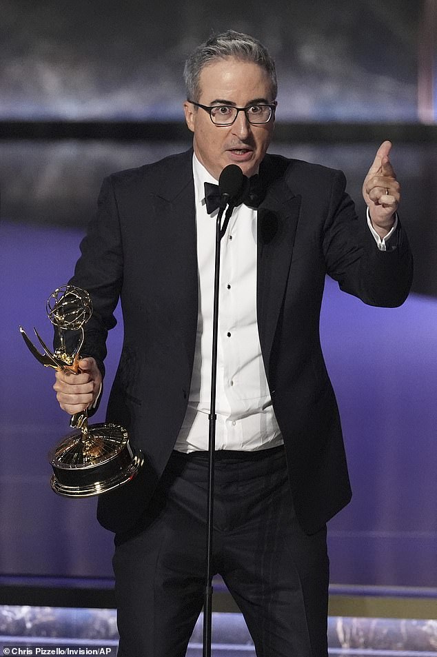 Comedian John Oliver was bleeped twice during his acceptance speech after winning for Outstanding Scripted Variety Series for Last Week Tonight with John Oliver on HBO