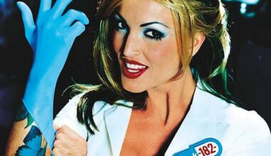 Front and back covers of the Blink-182 album "Enema of the State," featuring porn star Janine Lindemulder. It was released on June 1, 1999 and is their 3rd studio album.