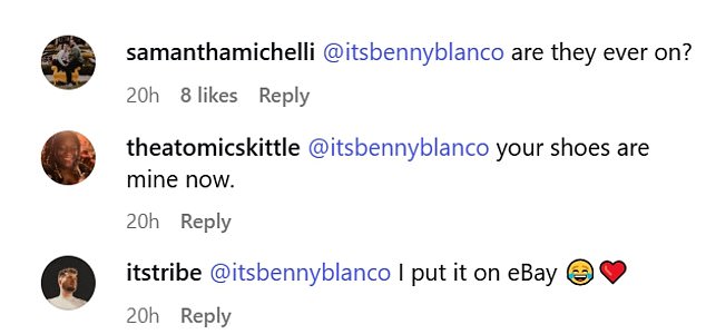 Fans responded directly to Benny's comment with their own jokes about the location of his footwear