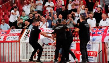 Riot police called into action at World Cup qualifier in Belgrade as England thrash Serbia 5-0