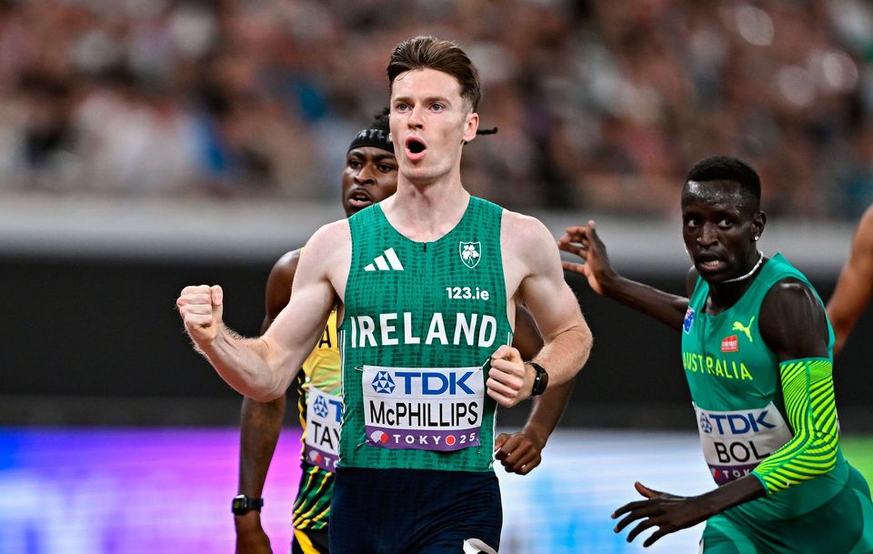 Ireland's Cian McPhillips celebrates winning his men's 800m heat during day four of the World Athletics Championships in Tokyo, Japan. Photo: Sam Barnes/Sportsfile
