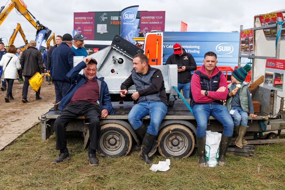 Enjoying a break on the first day of the National Ploughing Championships in Screggan, Tullamore, Co. Offaly. Pic: Mark Condren