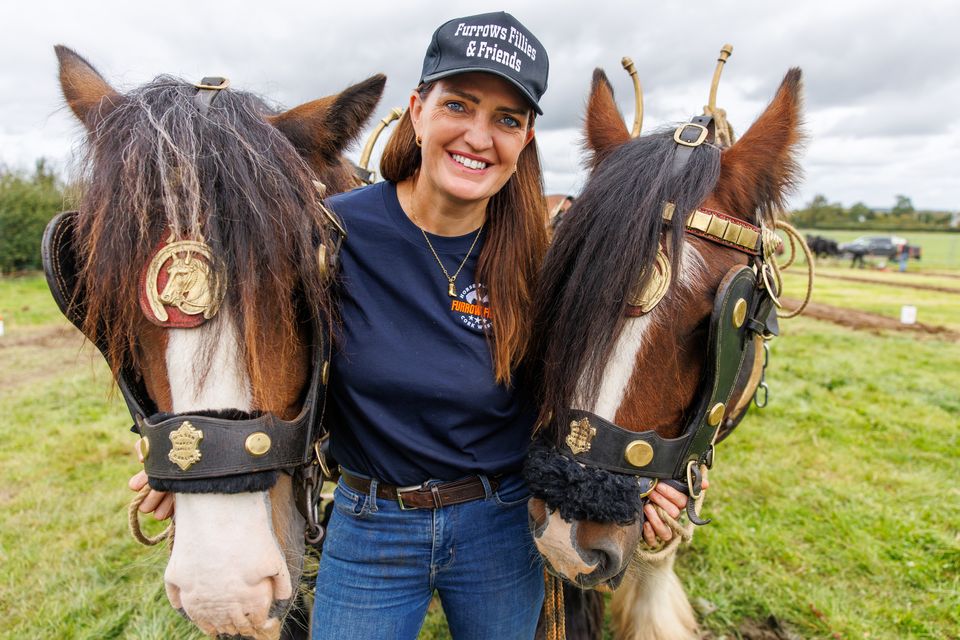 Claire O'Rourke from Cork with horses Larry and Jeff ploughing on day one of the National Ploughing Championships in Screggan, Tullamore, Co. Offaly. Pic: Mark Condren
