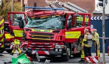 Several firefighters reportedly injured as fire engine and bus crash in Dublin