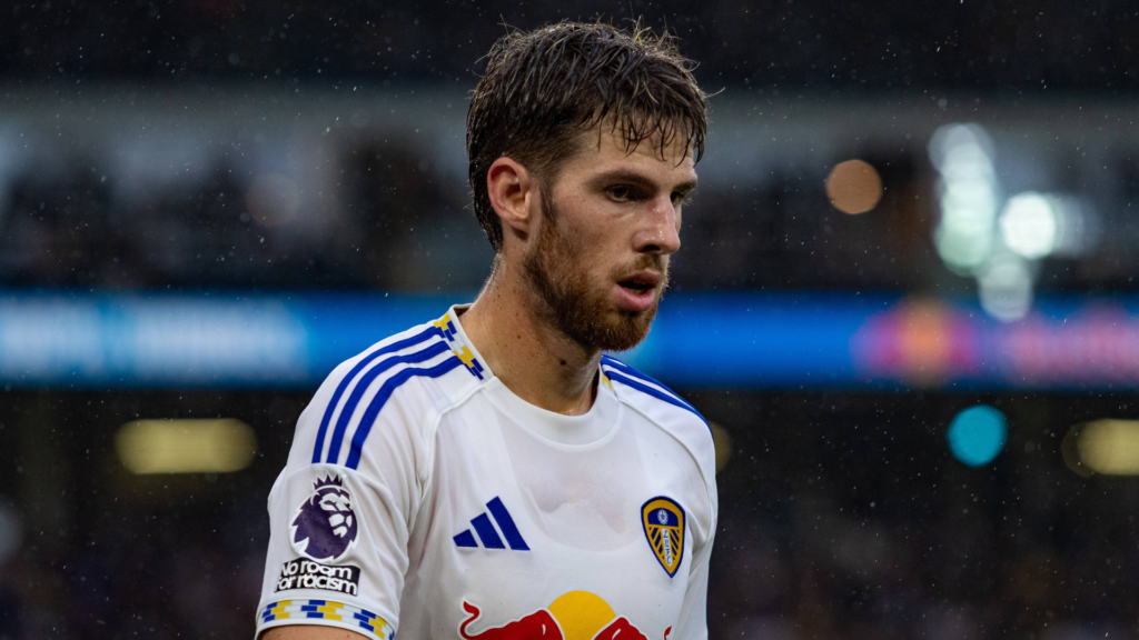 Anton Stach playing for Leeds