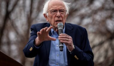 Senator Bernie Sanders (I-Vermont) speaks during a rally.