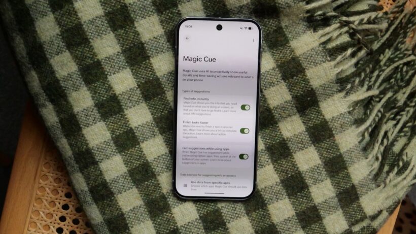 Google Pixel 10 Pro on blanket magic cue