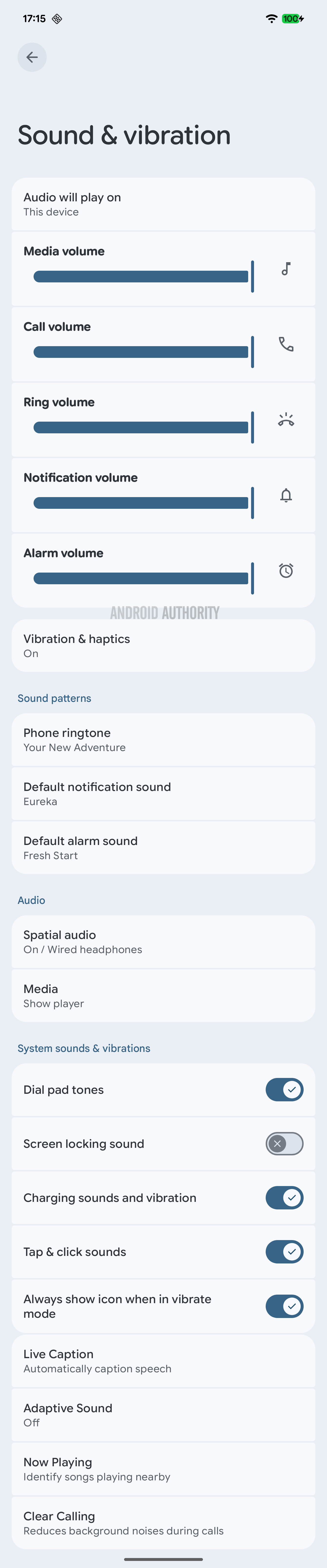 Sound and vibration settings in Android 16 QPR1 Beta 2