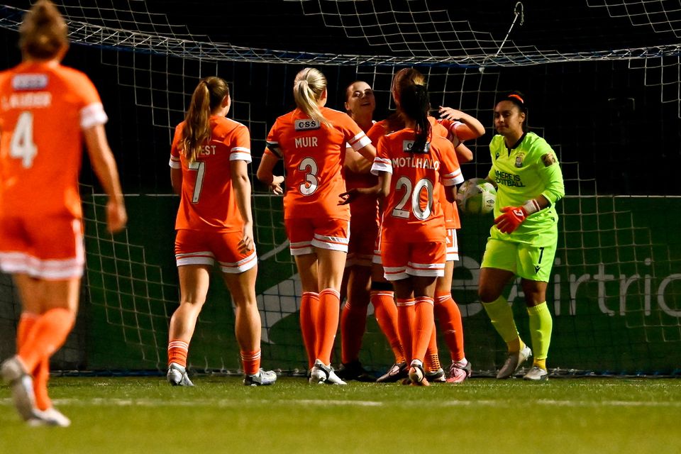 Glasgow City players celebrate their side's first goal, scored by Ireland international Emily Whelan, during the Uefa Women's Europa Cup first qualifying round second leg match at Athlone Town Stadium, Westmeath. Photo: Piaras Ó Mídheach/Sportsfile