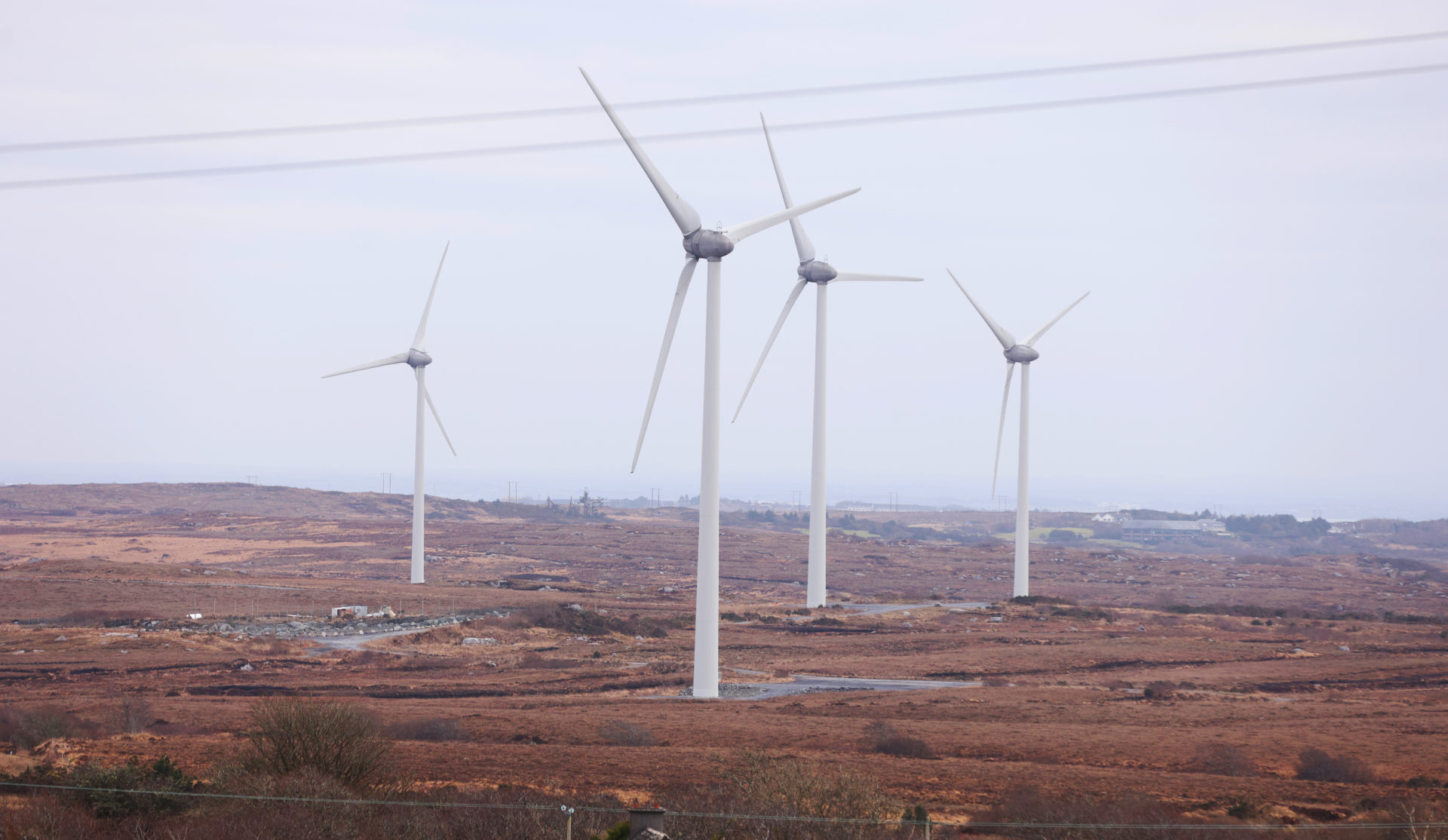 8/2/2025. Connemara, Galway, Connacht, Ireland. Turbines on Wind Farms in Connacht. As the people of South Connemara suffered severe wind damage during Storm Eowyn, and a large section of the population waited for more than a week to get their power back, they must have been struck by the irony of having no light, heat, cooking, or washing facilities, while on the hills all around them, were almost a hundred wind turbines pumping out clean electricity, in one of the countries highest concentration of wind farms. Photo shows turbines on Leitir Guingaid Wind Farm. Photo: Eamonn Farrell/ © RollingNews.ie