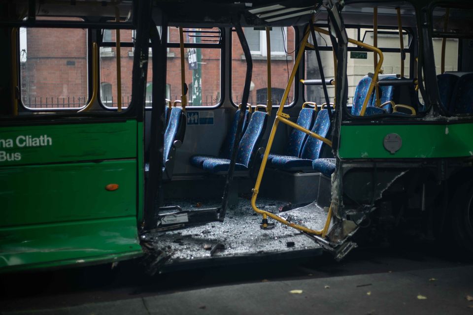 Damage to the Dublin Bus. Photo: Damien Storan