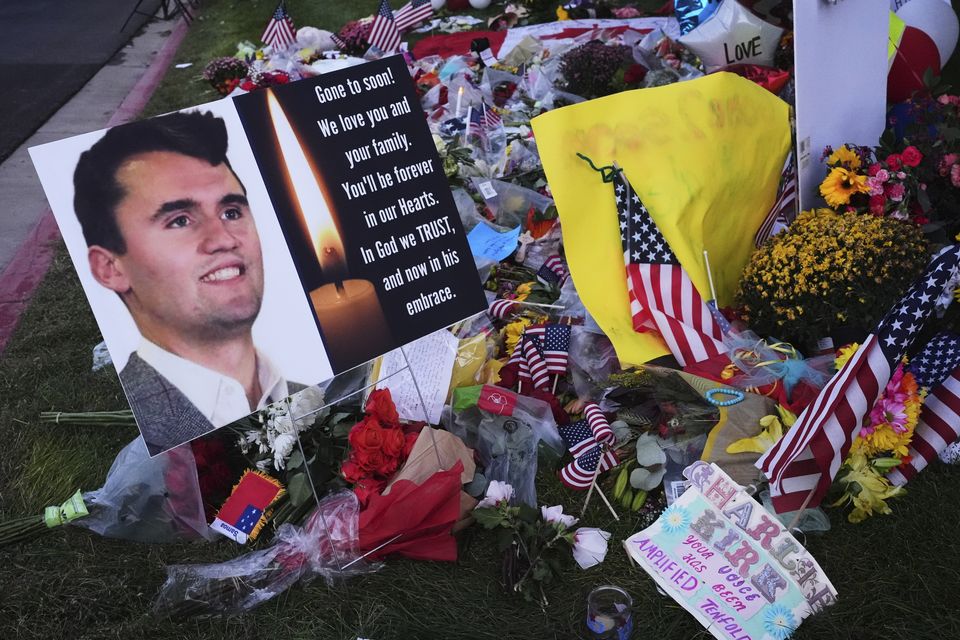 A memorial for Turning Point USA chief executive and co-founder Charlie Kirk is seen at Utah Valley University (Lindsey Wasson/AP photo)