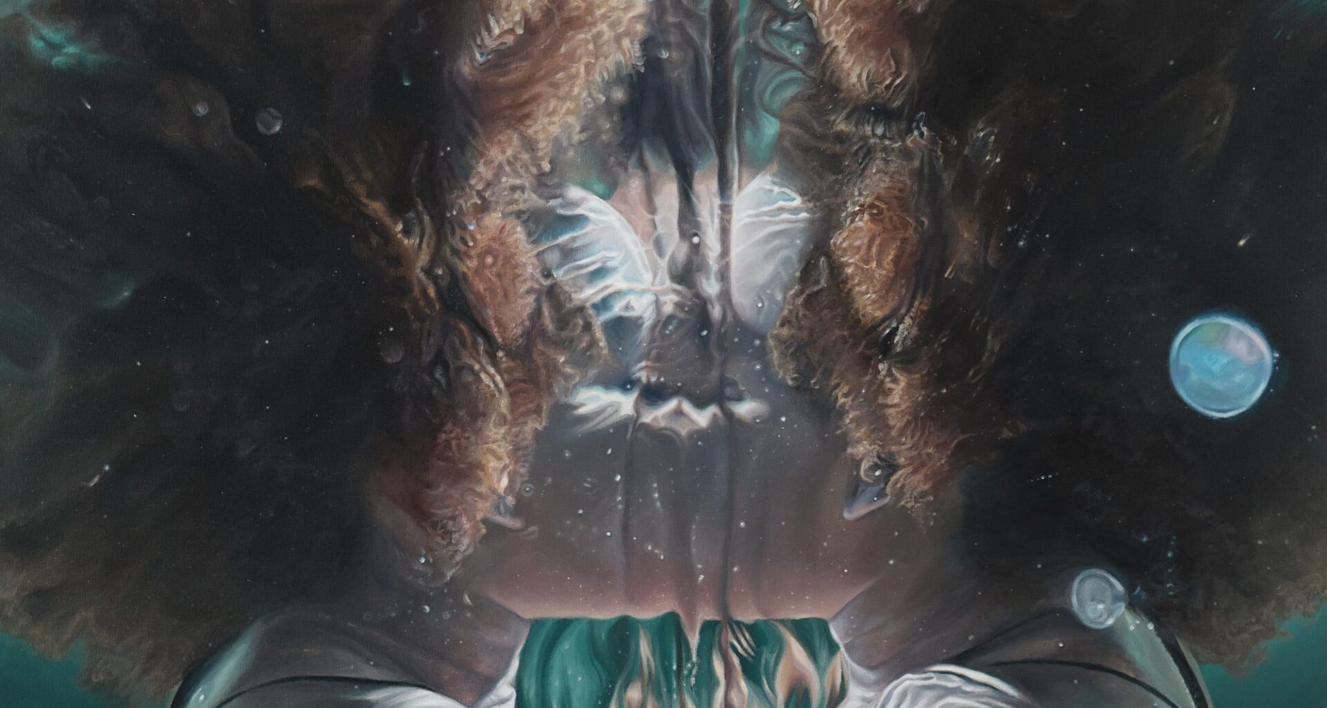 a mirrored Black figure underwater in a painting by Calida Garcia Rawles