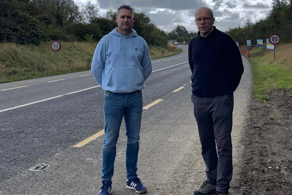 Cllr Fionnan Blake and Darren O'Rourke TD near the Applegreen site. Photo: Fionnan Blake/Facebook