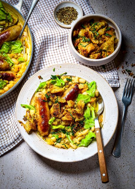 Irish Sausage & White Bean Cassoulet with Herby Garlic Crumbs. Photo: Donal Skehan; Food Styling: Charlotte O’Connell  ​