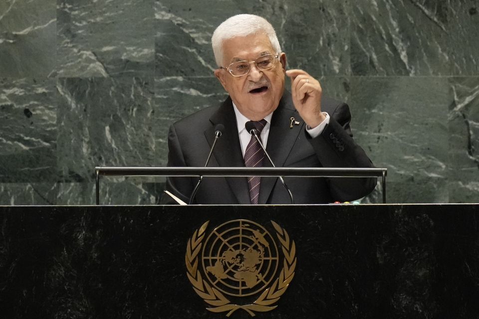 Palestinian President Mahmoud Abbas addressing the 79th session of the UN General Assembly in September 2024 at UN headquarters (Frank Franklin II/AP)