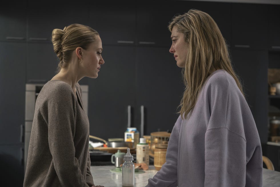 maika monroe as polly murphy and mary elizabeth winstead as caitlin morales, the hand that rocks the cradle