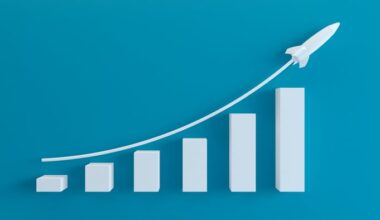 A rising bar chart launching a rocket.