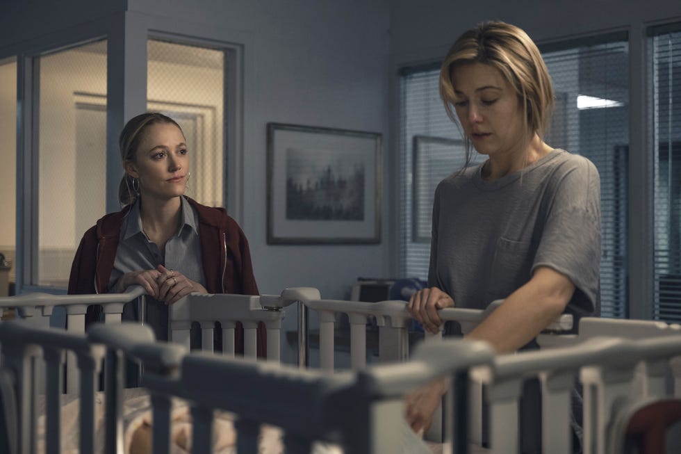 maika monroe as polly murphy and mary elizabeth winstead as caitlin morales, the hand that rocks the cradle