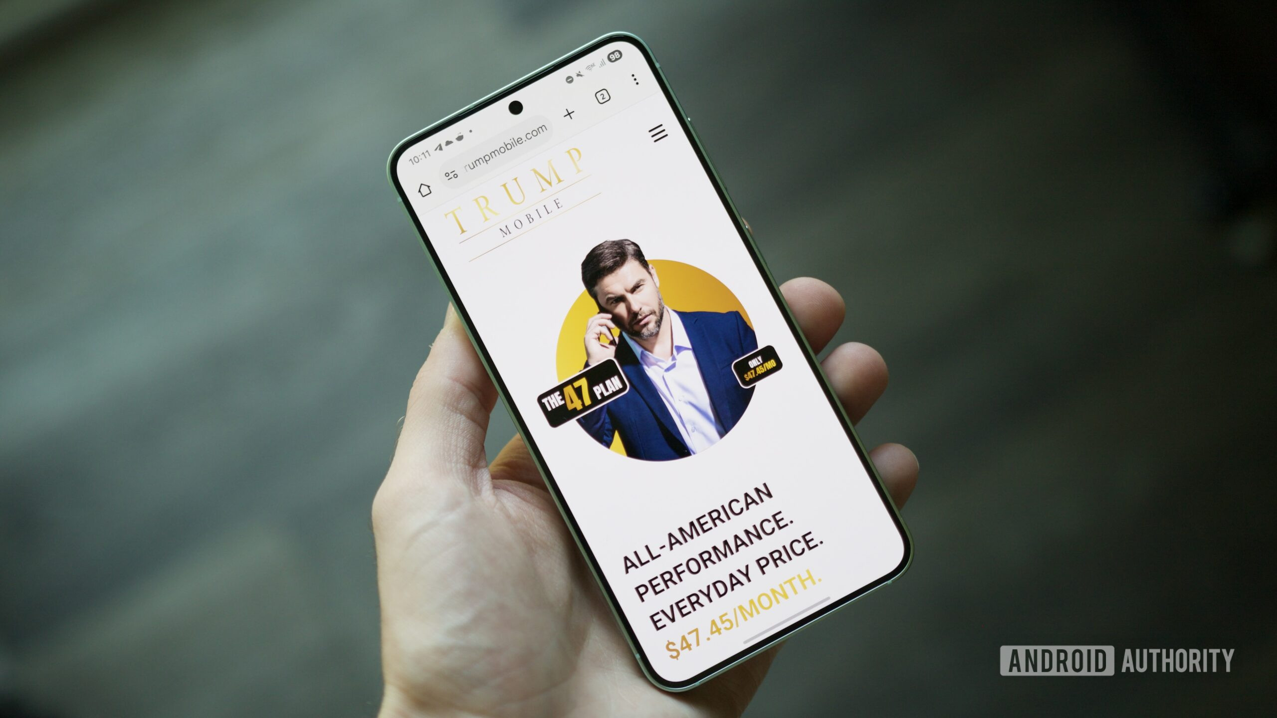 The Trump Mobile website on an Android phone.