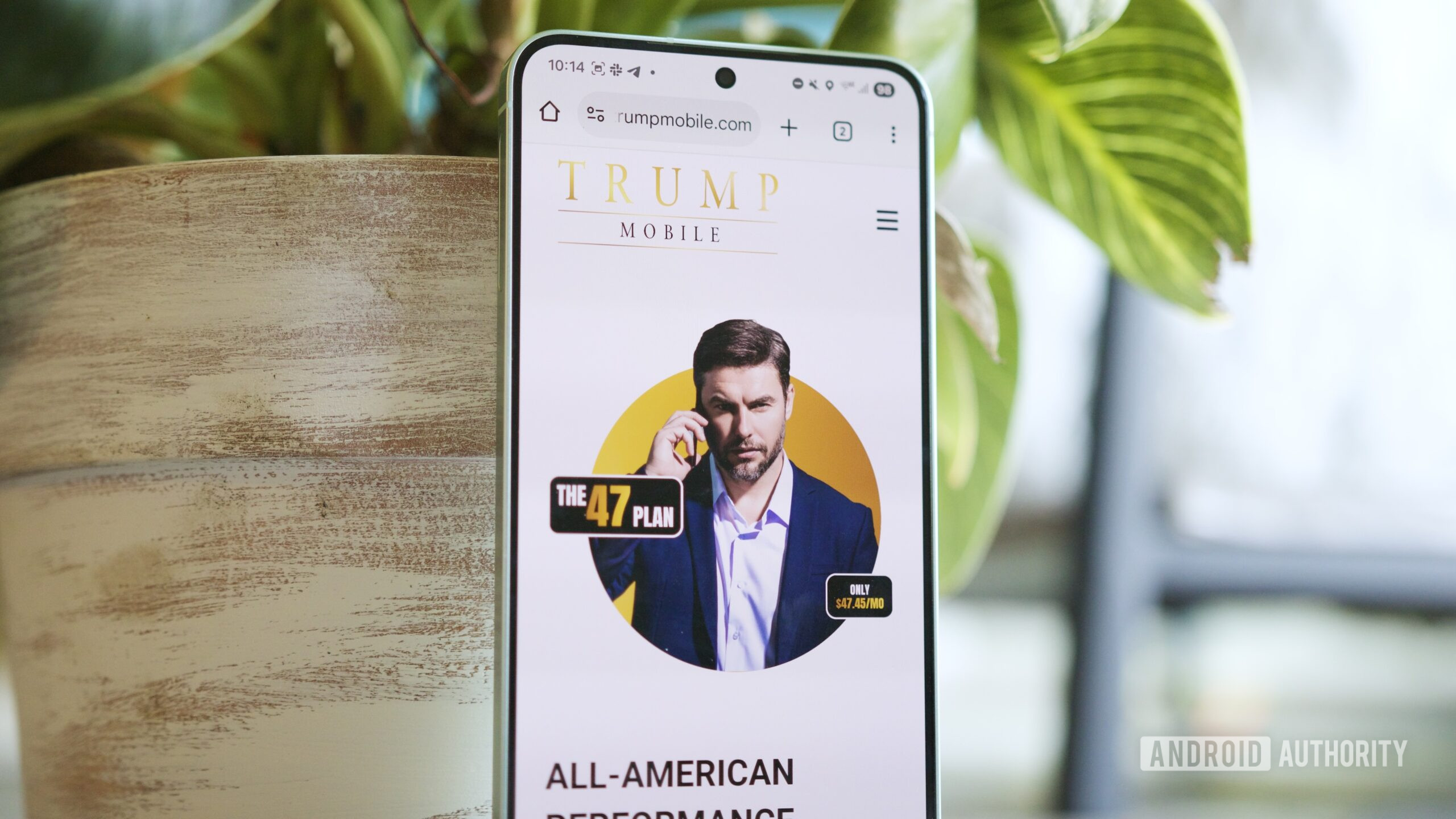 The Trump Mobile website on an Android phone.