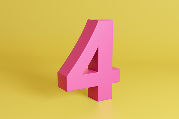 A pink number four on a yellow background