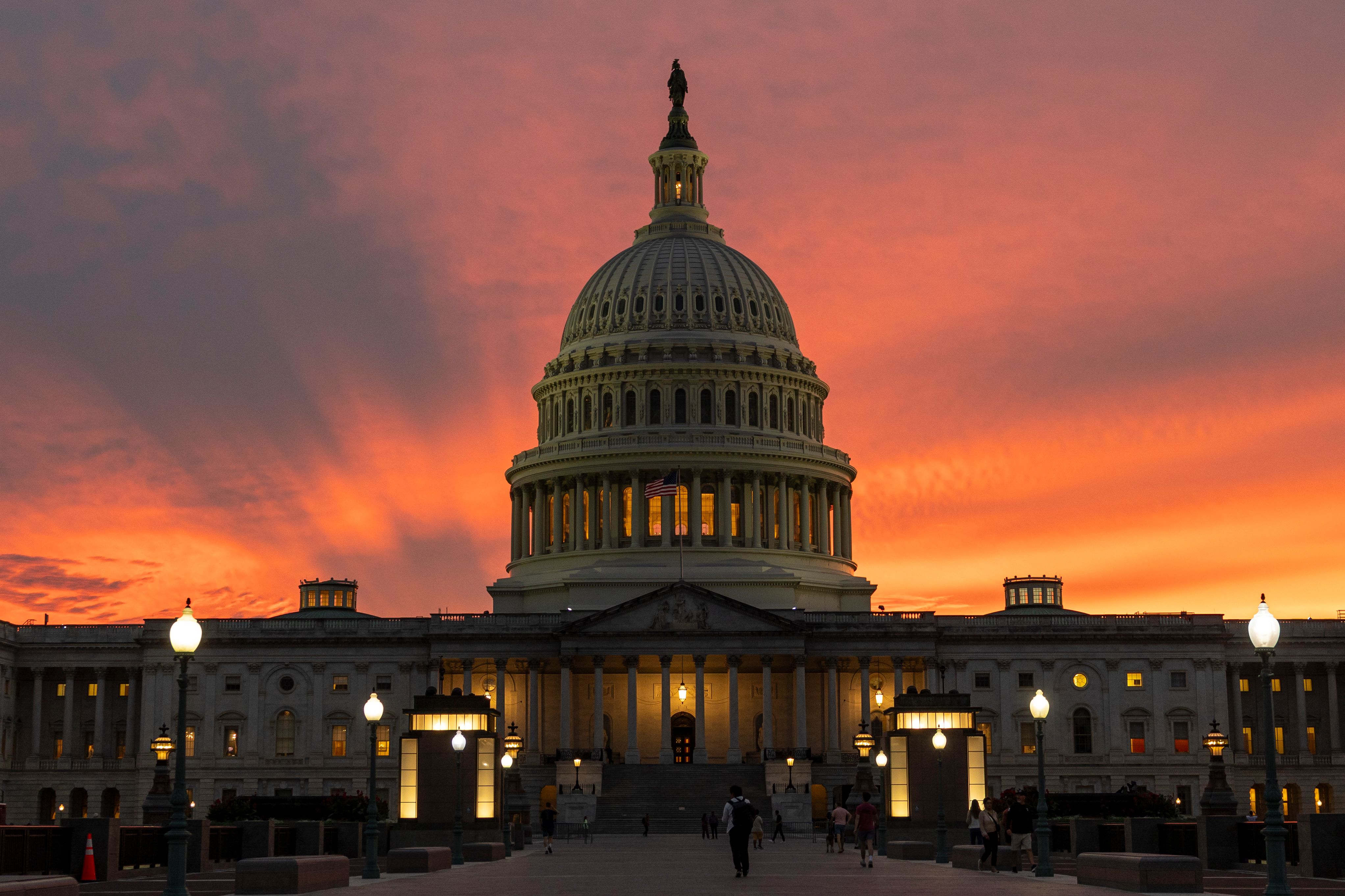 The U.S. Capitol Building in Washington D.C. at sunset.