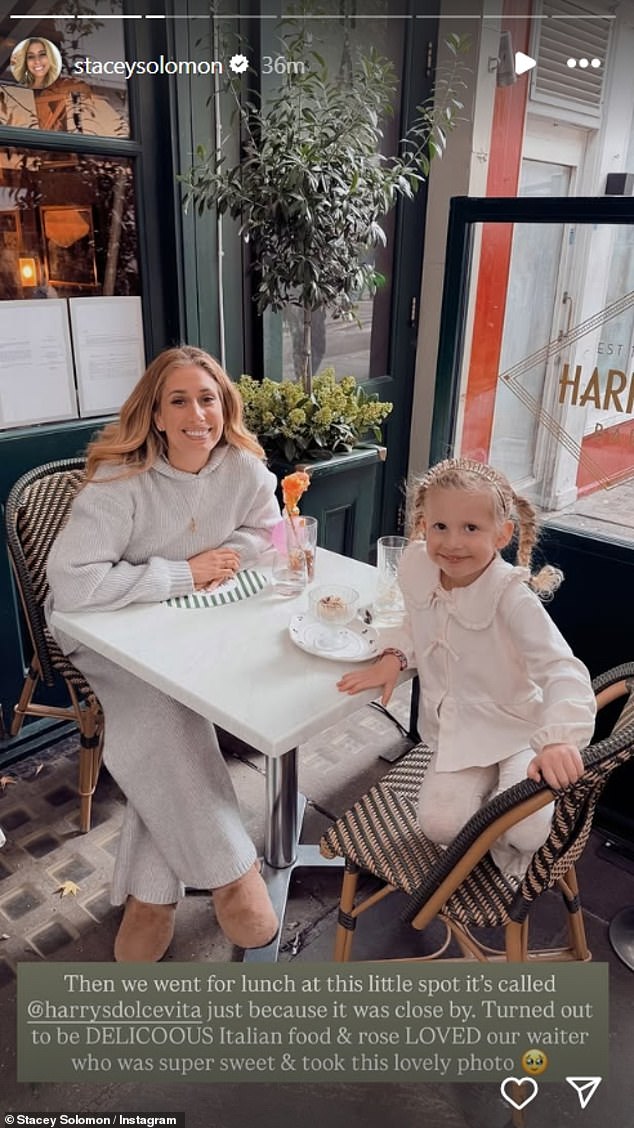 Following their shopping spree, Stacey and her four-year-old headed for lunch where they enjoyed spaghetti