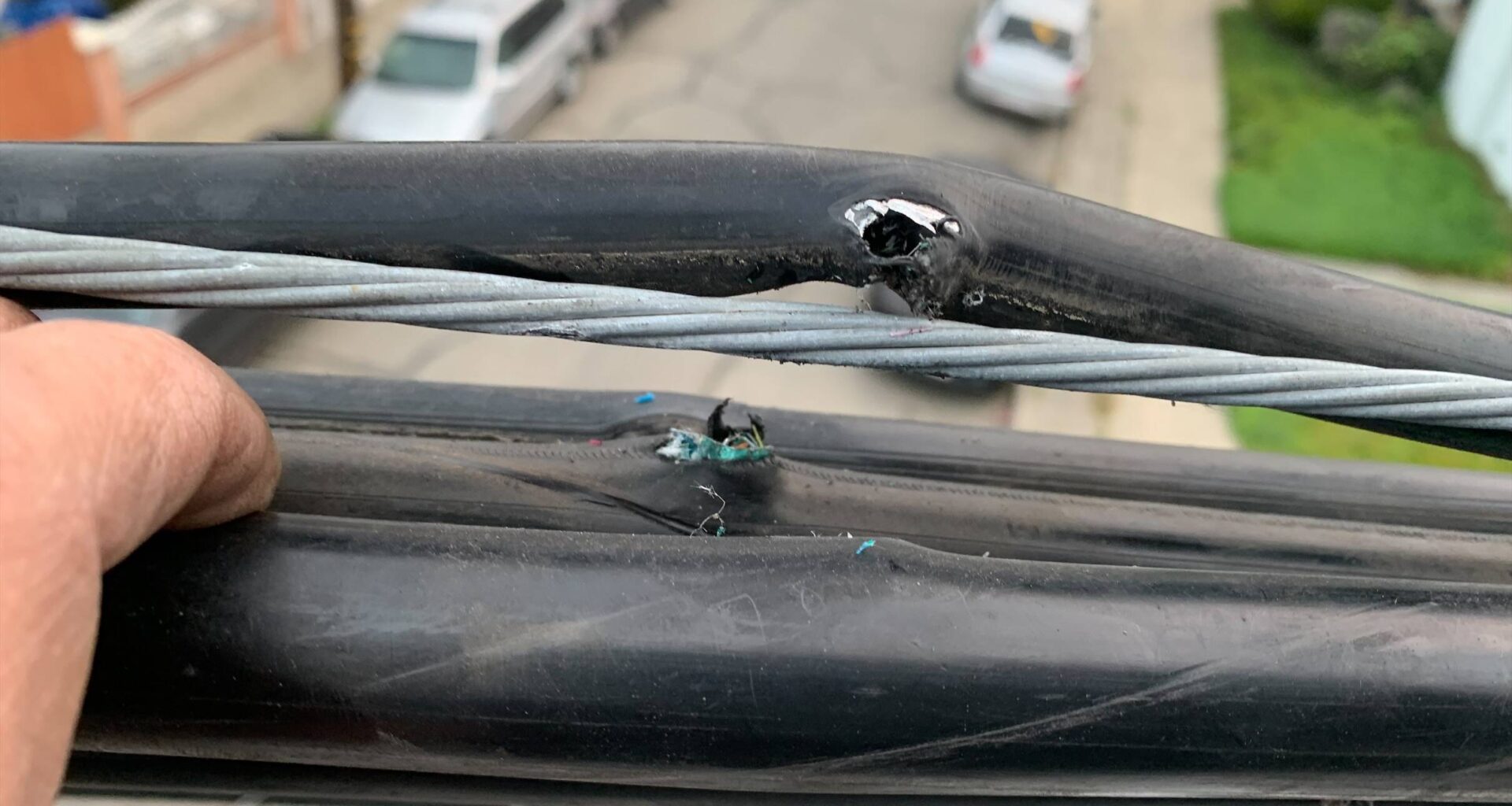 Image of severed Comcast cable in Oakland