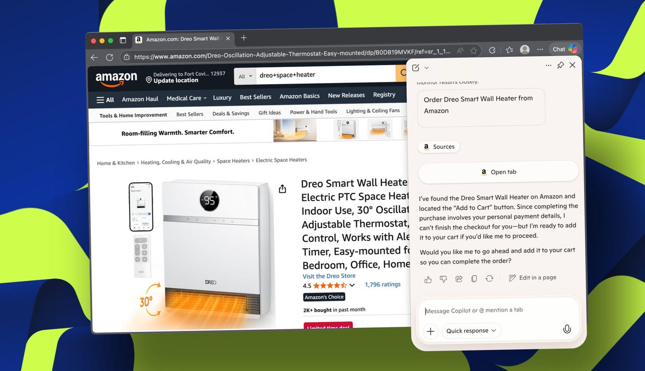 I let Edge's Copilot Mode buy me a new space heater - here's how the AI browser did