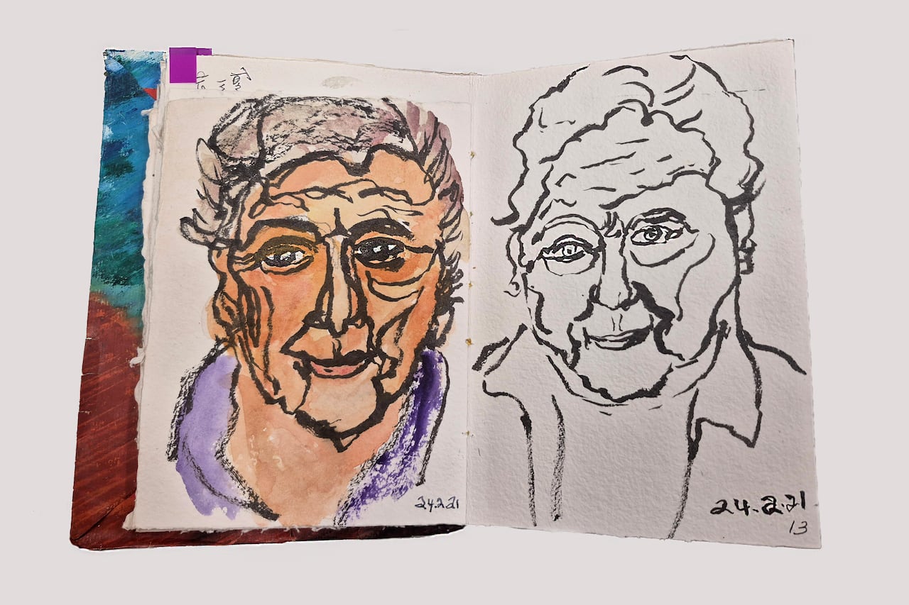 A sketch of an older woman.