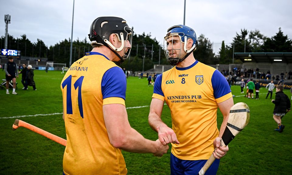 a Fianna players Brian Ryan, right, and Donal Burke celebrate