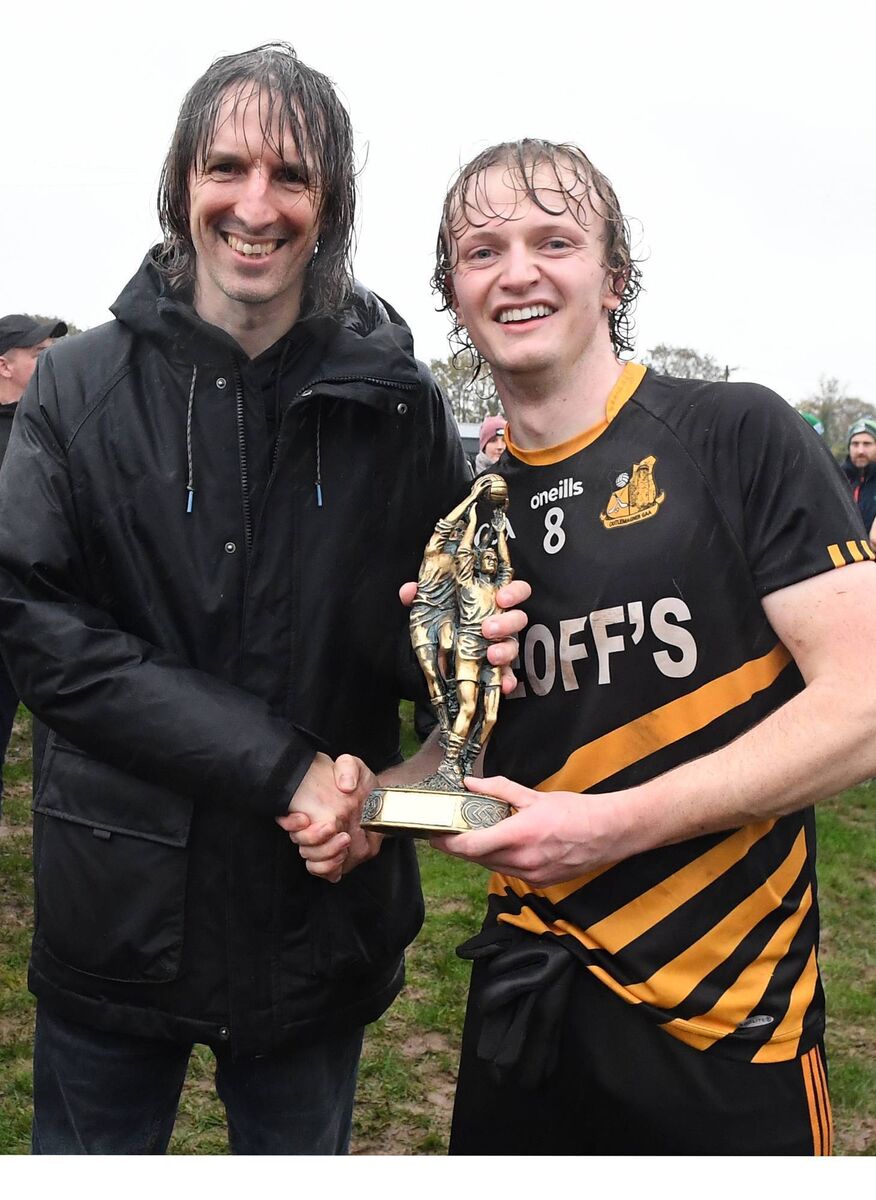 Donal Gayer presents the Ashgrove Renewables Duhallow JAFC Man of the Match award to Castlemagner's Conor O'Sullivan. Picture: John Tarrant  Donal Gayer presents the Ashgrove Renewables Duhallow JAFC Man of the Match award to Castlemagner's Conor O'Sullivan. Picture: John Tarrant