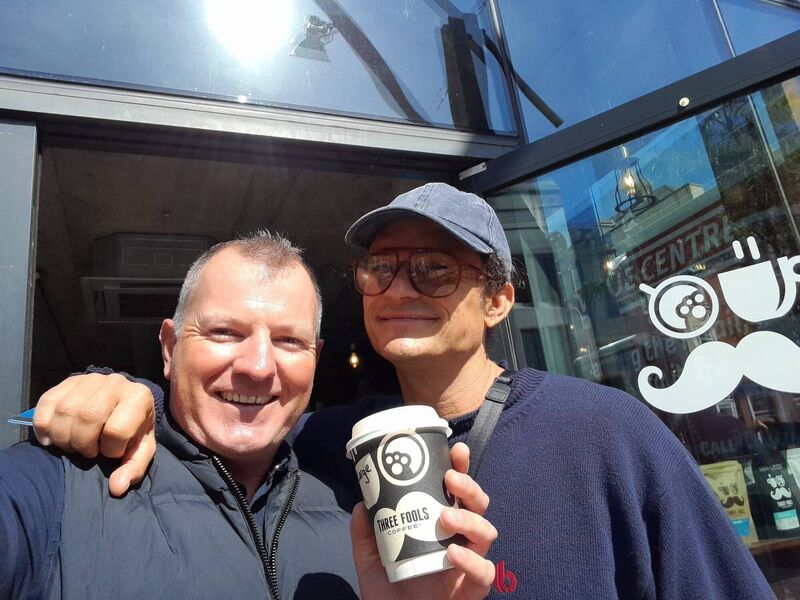 Orlando Bloom enjoying Three Fools Coffee in Cork city. Picture: Ronan Murphy