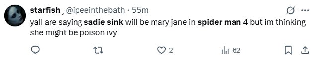 Social media users believe Sink will portray Mary Jane or another Marvel superhero
