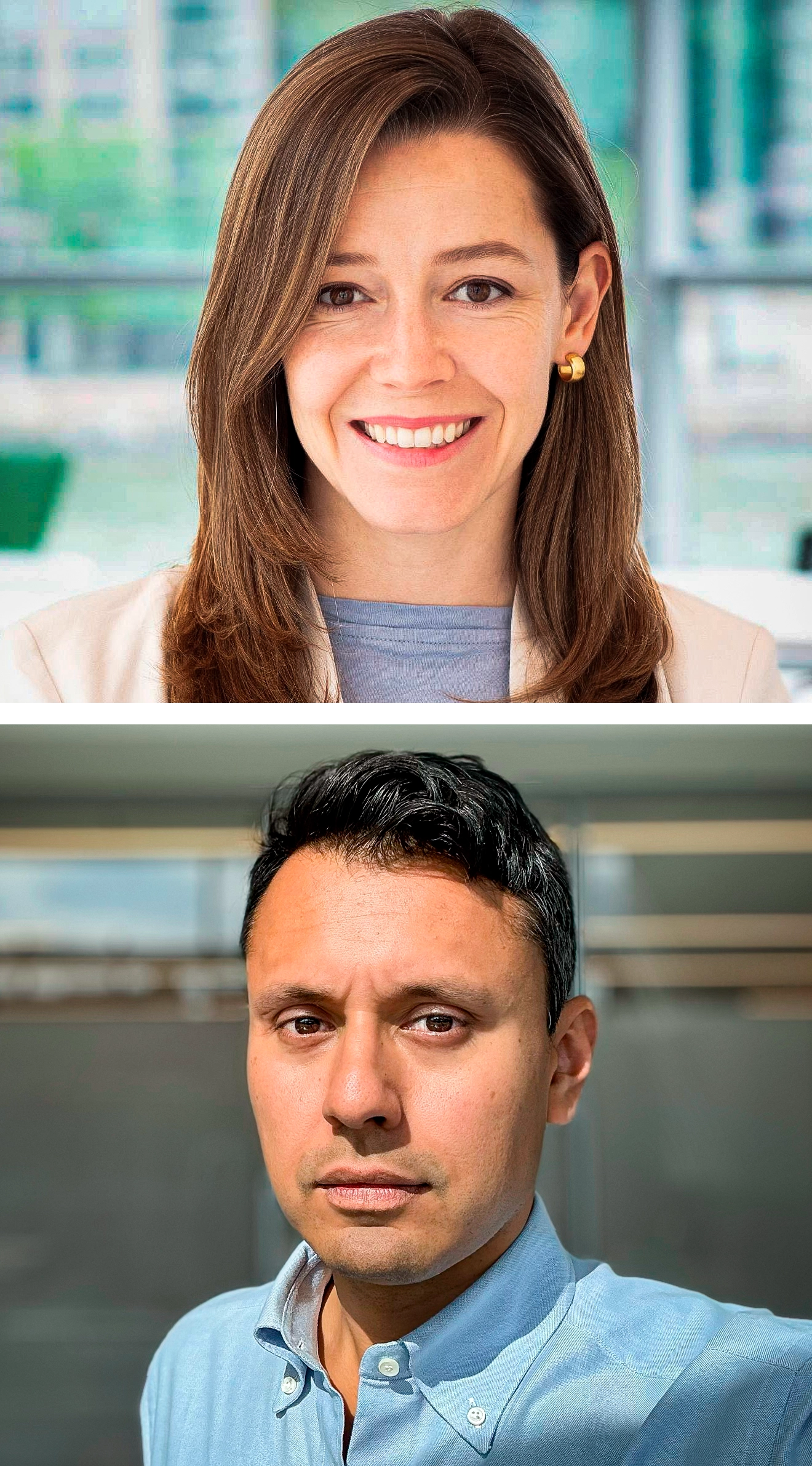 A pair of portraits of a man and a woman.
