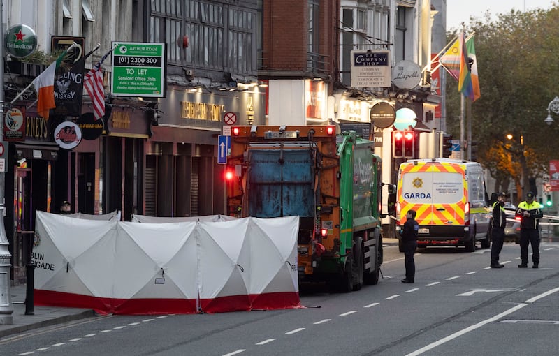 Gardaí at the scene of an incident on Dame Street, Dublin. Photograph: Sam Boal/Collins Photos 