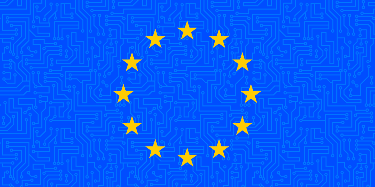 European Union flag on tech background