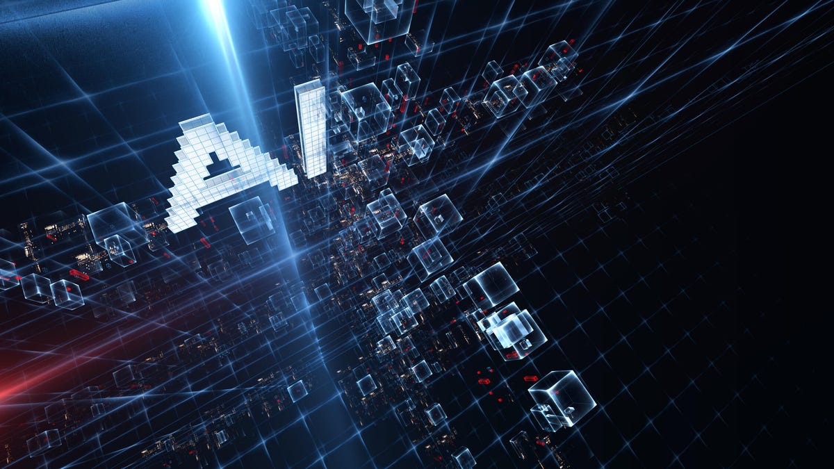 A 3D render of AI in cyberspace.