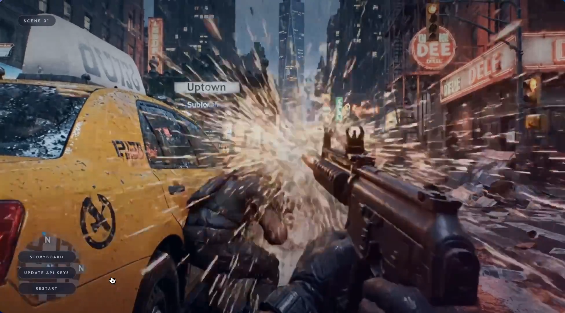 The "player" sprays bullets into an invisible field.